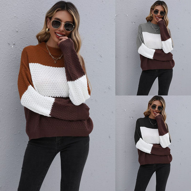 Women's Fashionable Knit Sweater with Contrasting Sleeves Mune Fashion