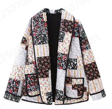 Women's non-quilted patchwork quilt jacket with lapel collar and patch pockets Mune Fashion