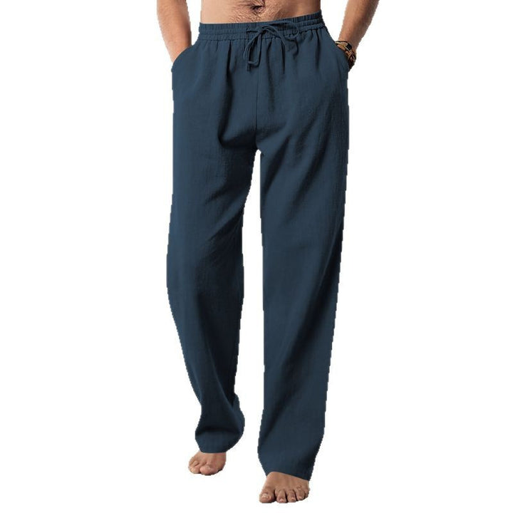 Men's soft linen-cotton lounge pants with elastic drawstring waistband, side pockets, and relaxed straight leg Mune Fashion