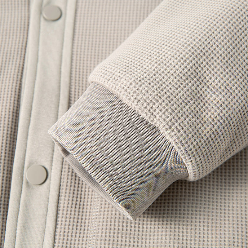 Men's Structured Bomber Jacket with Waffle Knit, Lightly Lined and Snap Placket Mune Fashion