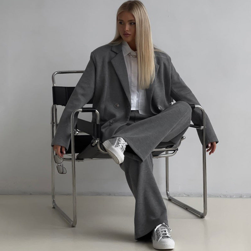 Women's Elegant Casual Two-Piece Set with Oversized Blazer and Wide-Cut Trousers Mune