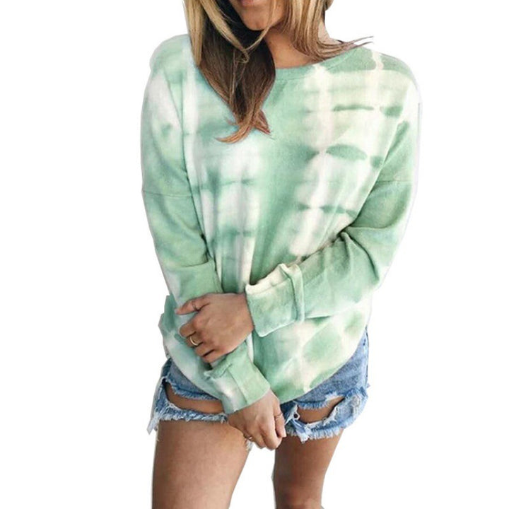 Women Loose Batik Sweatshirt with Round Neck, Oversize Cut and Cotton Blend Mune Fashion