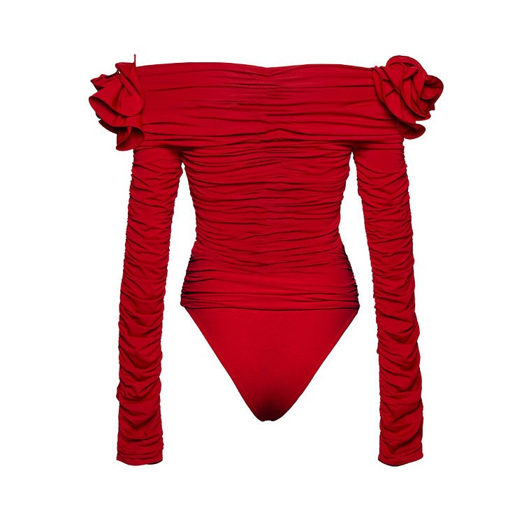 Women's one-piece swimsuit with voluminous floral appliqués Mune Fashion