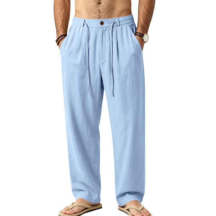 Men's Lightweight Linen Pants with Pleats and Drawstring Mune Fashion
