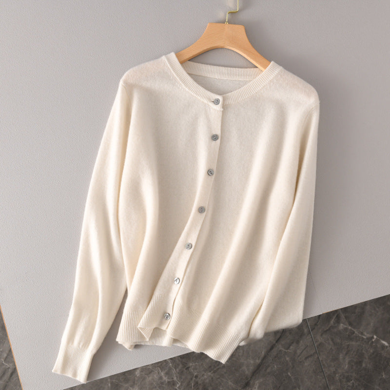 Women Lightweight Round Neck Button Cardigan in Cashmere Look with Fine Ribbed Edge and Casual Silhouette Mune Fashion