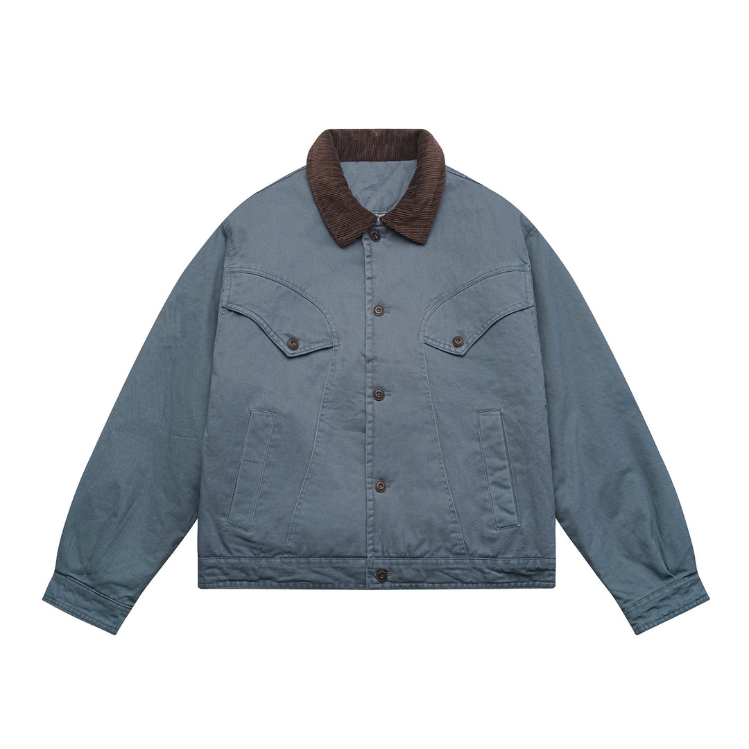 Men's Oversized Canvas Blouson Jacket with Cord Collar and Flap Pockets Mune Fashion
