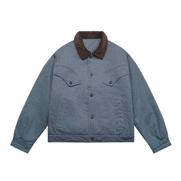 Men's Oversized Canvas Blouson Jacket with Cord Collar and Flap Pockets Mune Fashion