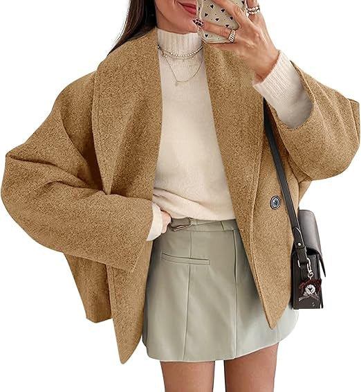 Women's oversized teddy jacket with large shawl collar and single-button closure Mune Fashion