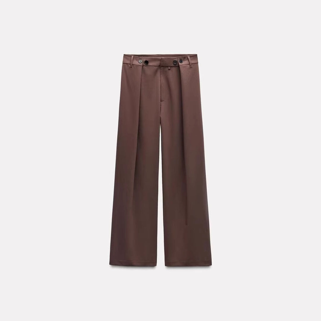 Women's High-Waisted Palazzo Pants with Front Tucks and Wide Leg Mune Fashion