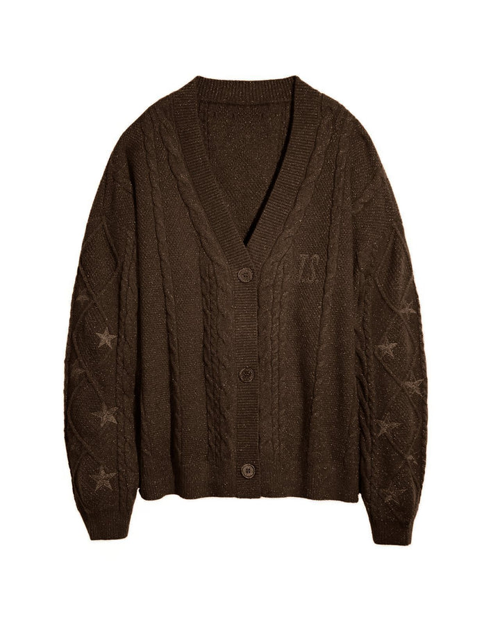 Women's knit cardigan with cable knit, star embroidery, and shiny threads Mune Fashion