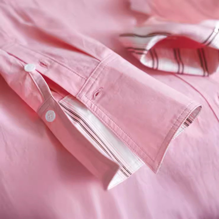 Women Fashionable Blouse with Fine Stripes Mune Fashion