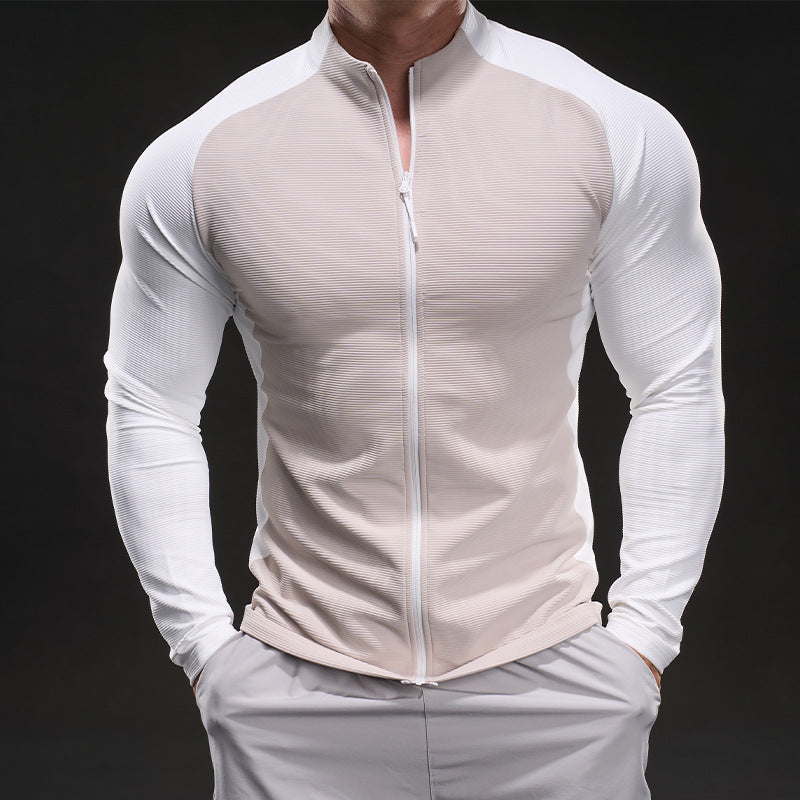 Men's compression training shirt with stand-up collar, full zip and raglan sleeves Mune Fashion