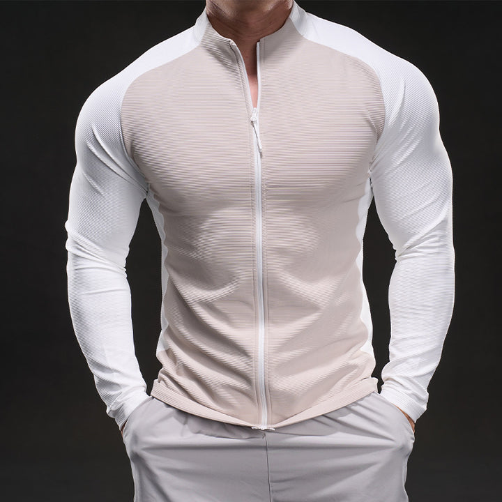 Men's compression training shirt with stand-up collar, full zip and raglan sleeves Mune Fashion