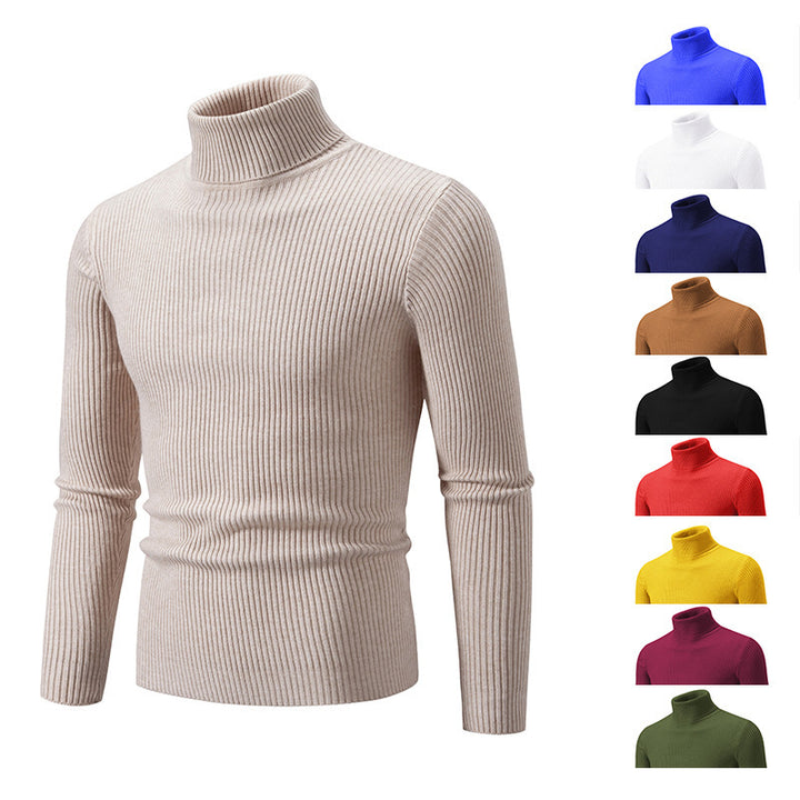 Men's narrow ribbed knit turtleneck sweater made of cotton mix with stretch Mune Fashion