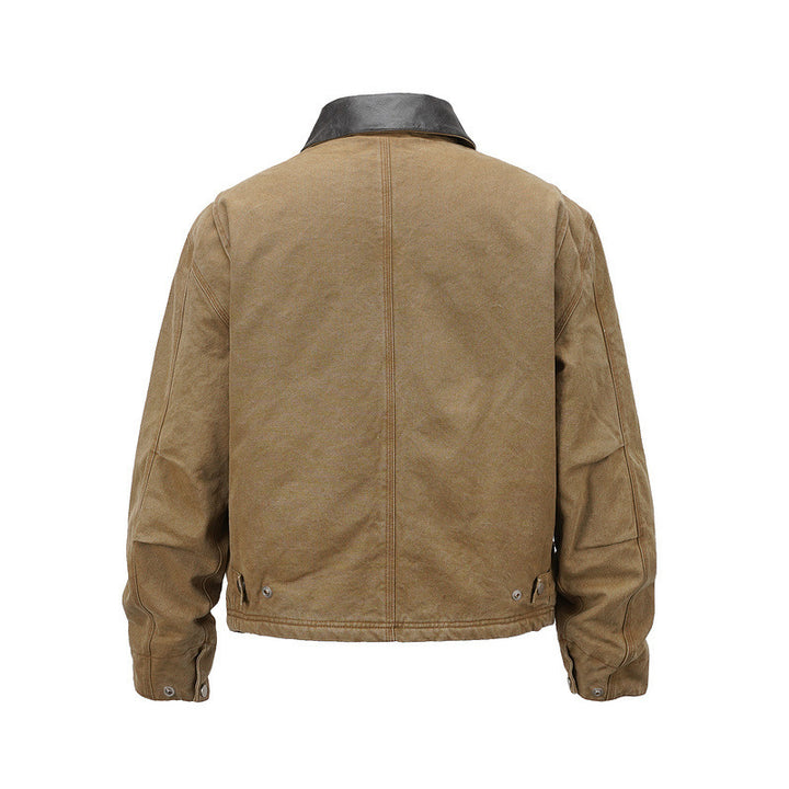 Men's canvas field jacket in overshirt look with leather collar and patch pockets Mune Fashion