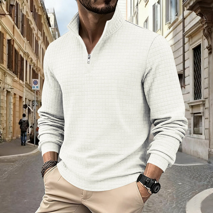 Men's structured half-zip waffle shirt with stand-up collar and breathable wearing comfort Mune Fashion