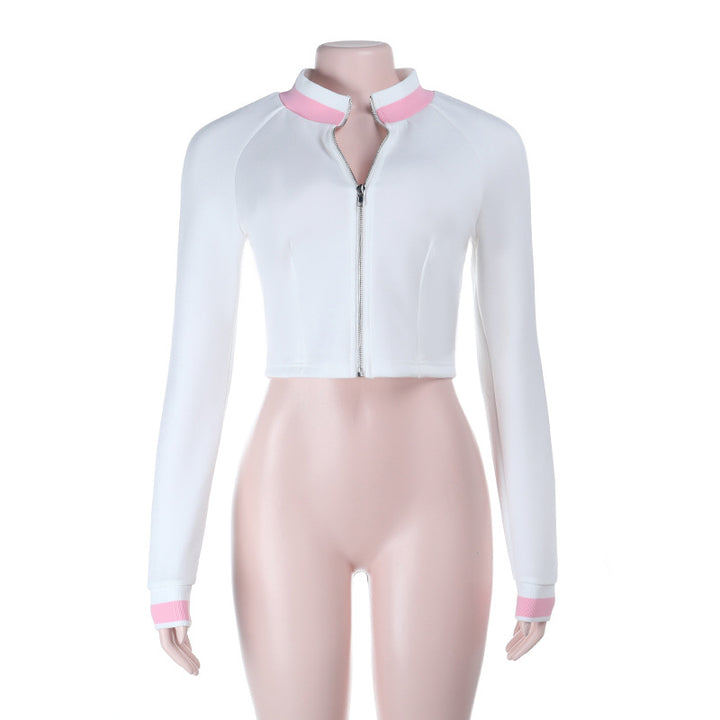 Women's short fitted zip jacket with contrasted stand-up collar Mune Fashion