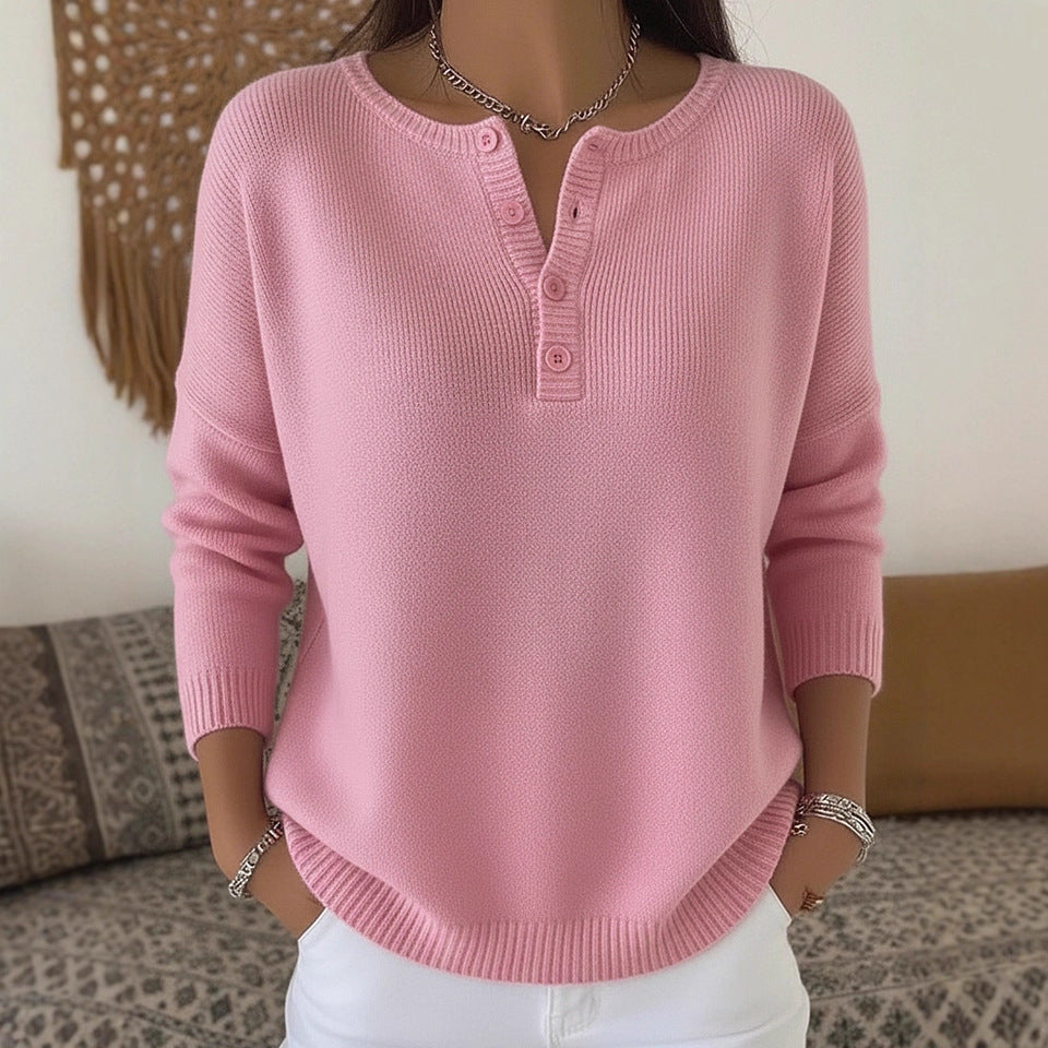 Women’s Comfortable and Elegant Knit Sweater with Button Placket Mune Fashion
