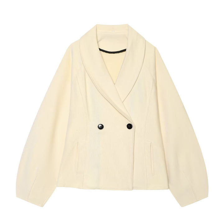 Women’s Short Blazer with Shawl Collar and Double-Breasted Button Placket Mune Fashion
