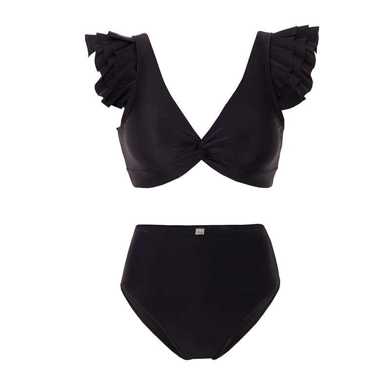 Women’s Bikini Set with Decorative Ruffle Design and Transparent Beach Tunic Mune Fashion