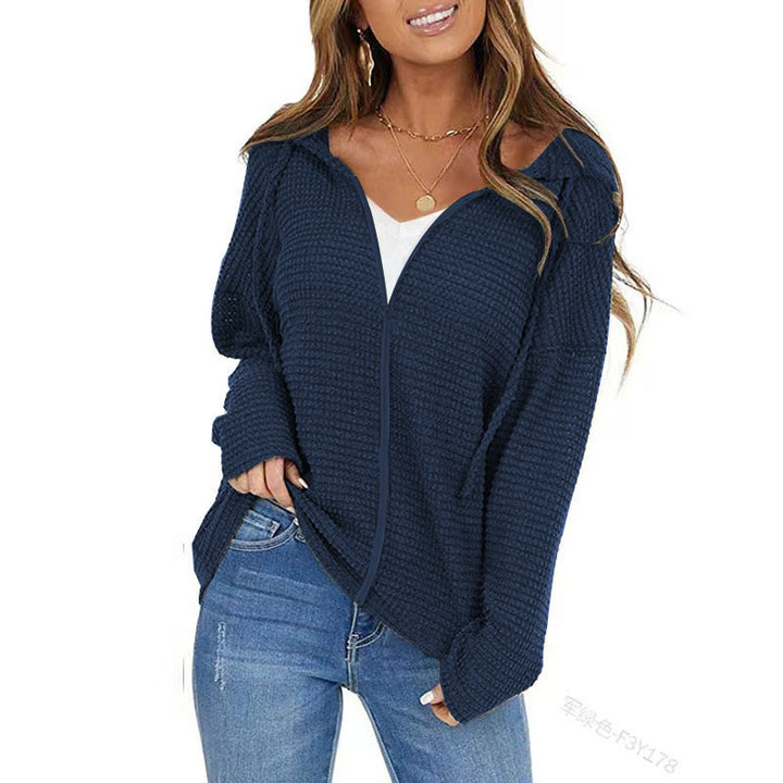 Women's Oversize Structured Knit Jacket with Hood and Full Zip Mune Fashion