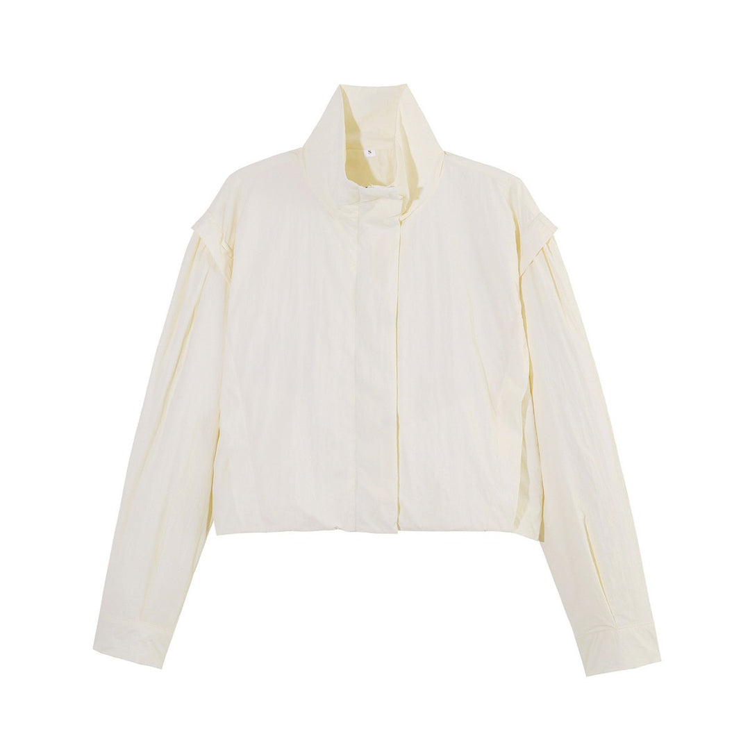 Women's Cropped Transition Jacket with Stand-Up Collar and Wide Raglan Sleeves Mune Fashion