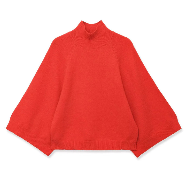 Women's Oversize Knit Poncho with Stand-Up Collar and Wide Swing Cut Mune Fashion