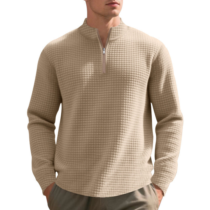 Men's nan City Thermal Pullover with short zipper stand-up collar and fine square structure Mune Fashion