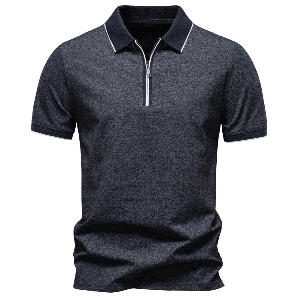 Men's breathable short-sleeved polo shirt with half-high zipper and piqué texture Mune Fashion