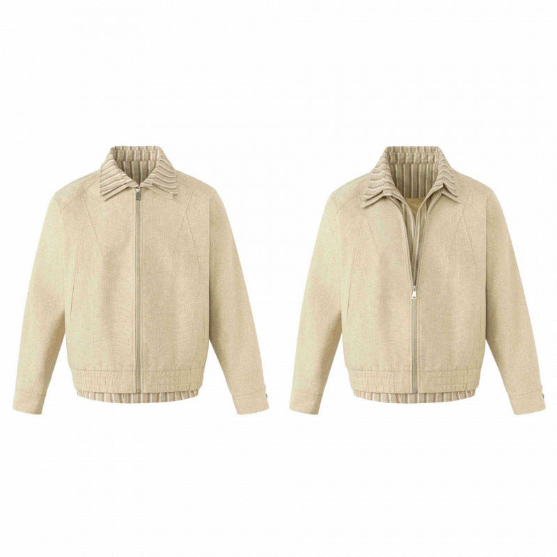 Unisex Lightweight Boxy Transitional Jacket made of Linen Blend with Notched Collar and Inside Striped Trim Mune Fashion