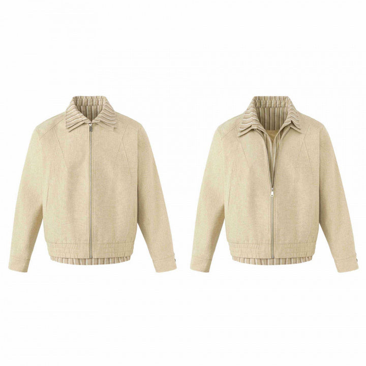 Unisex Lightweight Boxy Transitional Jacket made of Linen Blend with Notched Collar and Inside Striped Trim Mune Fashion