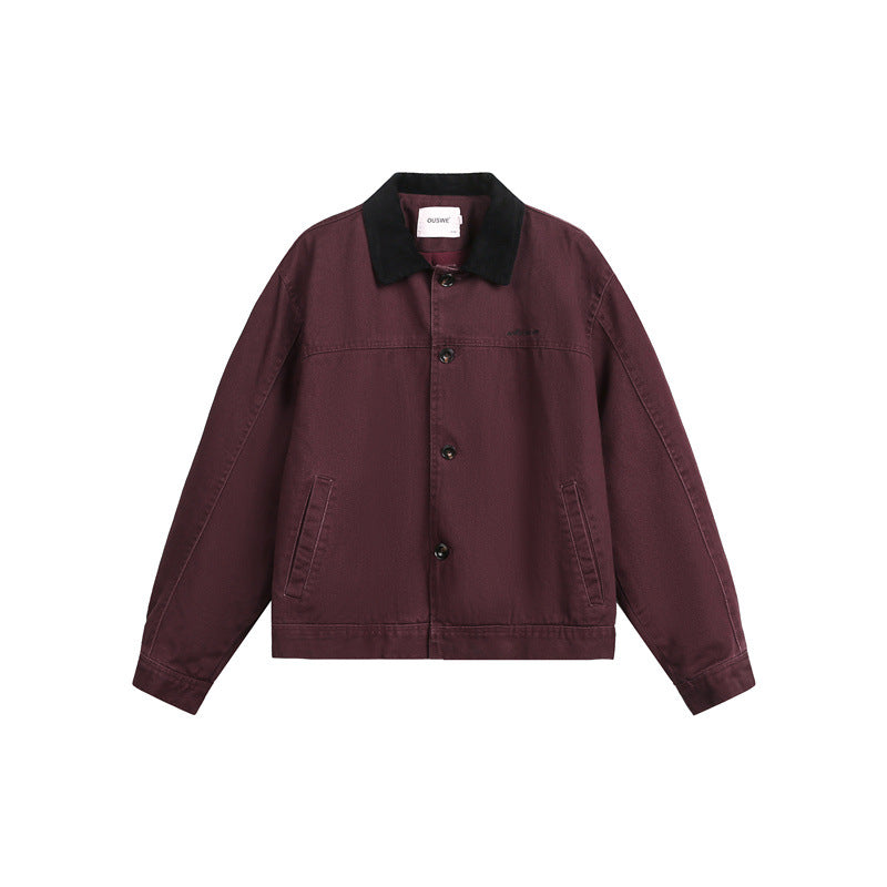 Unisex Short Cut Boxy Denim Jacket with Corduroy Collar and Side Pockets Mune Fashion