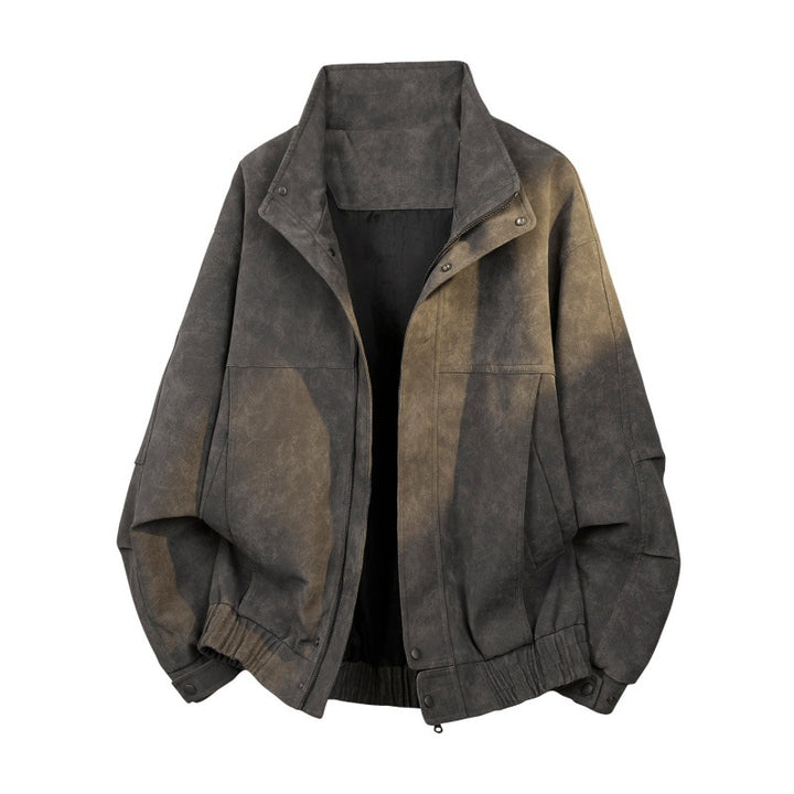 Men's Oversize Bomber Jacket in Vintage Velour Look with Stand-Up Collar, Elastic Hem & Snap Button Details Mune Fashion