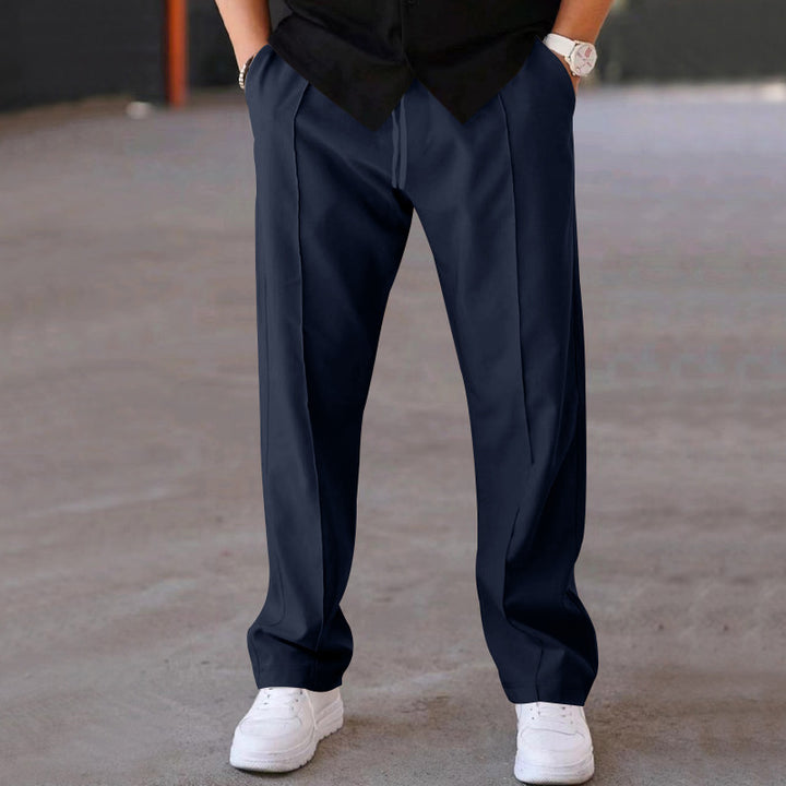 Men's Relaxed-Fit Casual Pants with Pleat, Drawstring and Side Pockets Mune Fashion