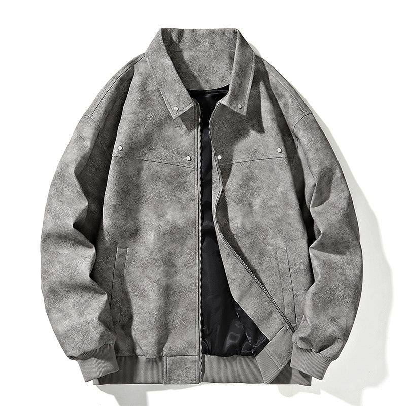 Men's Oversize Bomber Jacket in Suede Look with Zipper and Ribbed Cuffs Mune Fashion