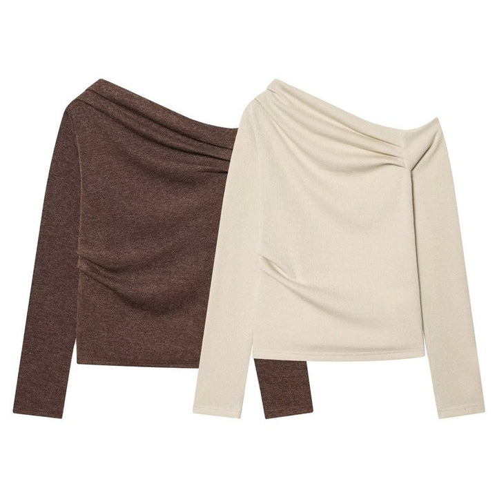 Women's asymmetrical fine knit sweater with waterfall collar and fitted silhouette Mune Fashion
