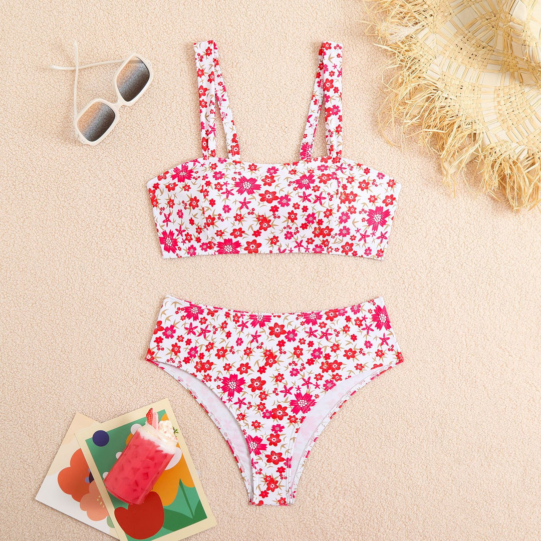 Ladies Two-Piece Crop Top Bikini Set with Floral Design and Wide Straps Mune Fashion
