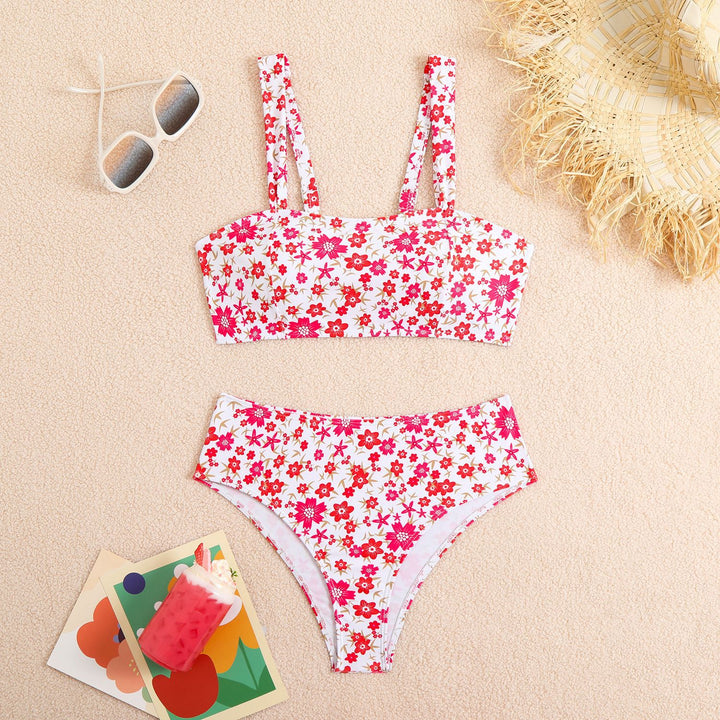 Ladies Two-Piece Crop Top Bikini Set with Floral Design and Wide Straps Mune Fashion