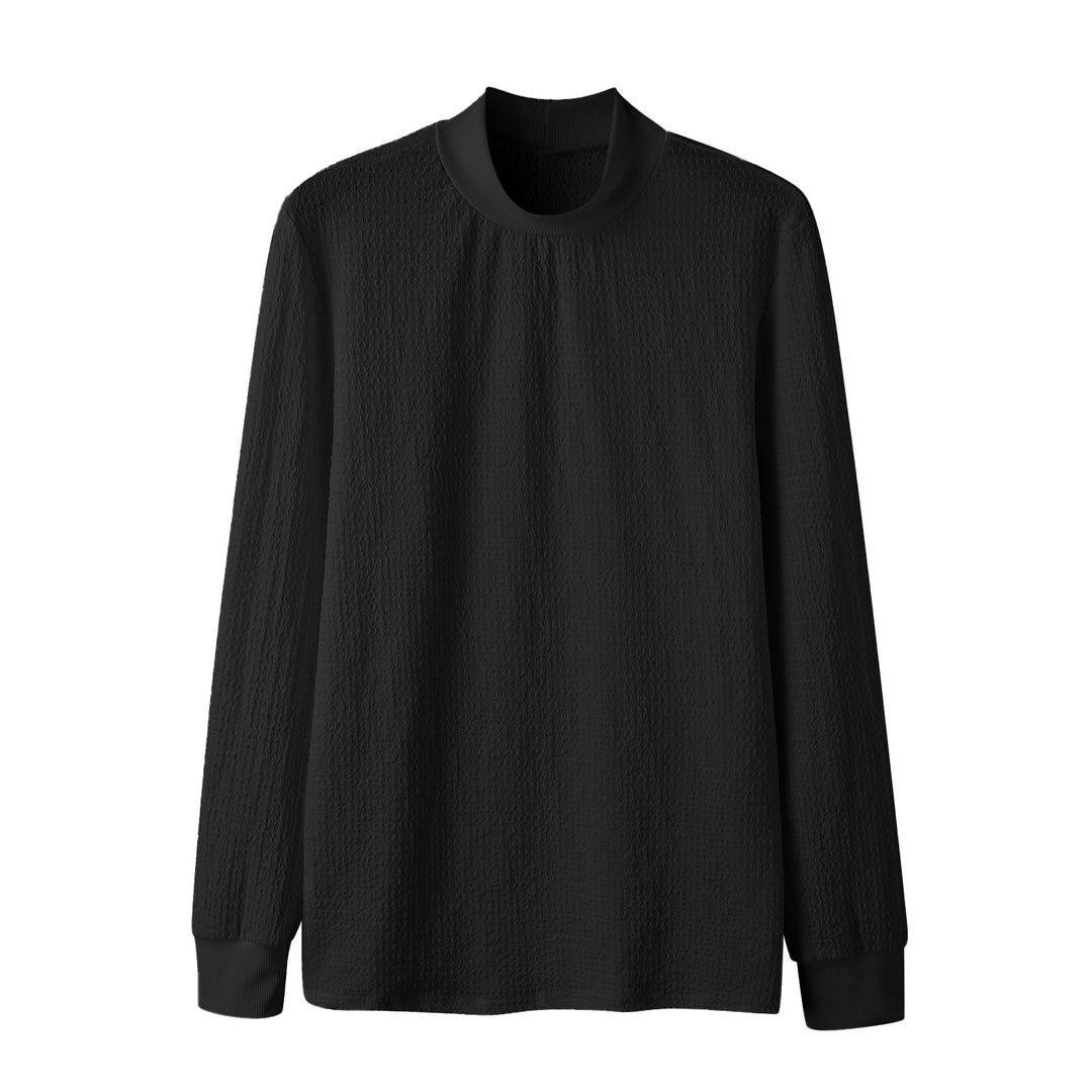 Unisex nano textured waffle knit pullover with slim stand-up collar and ribbed cuffs Mune Fashion