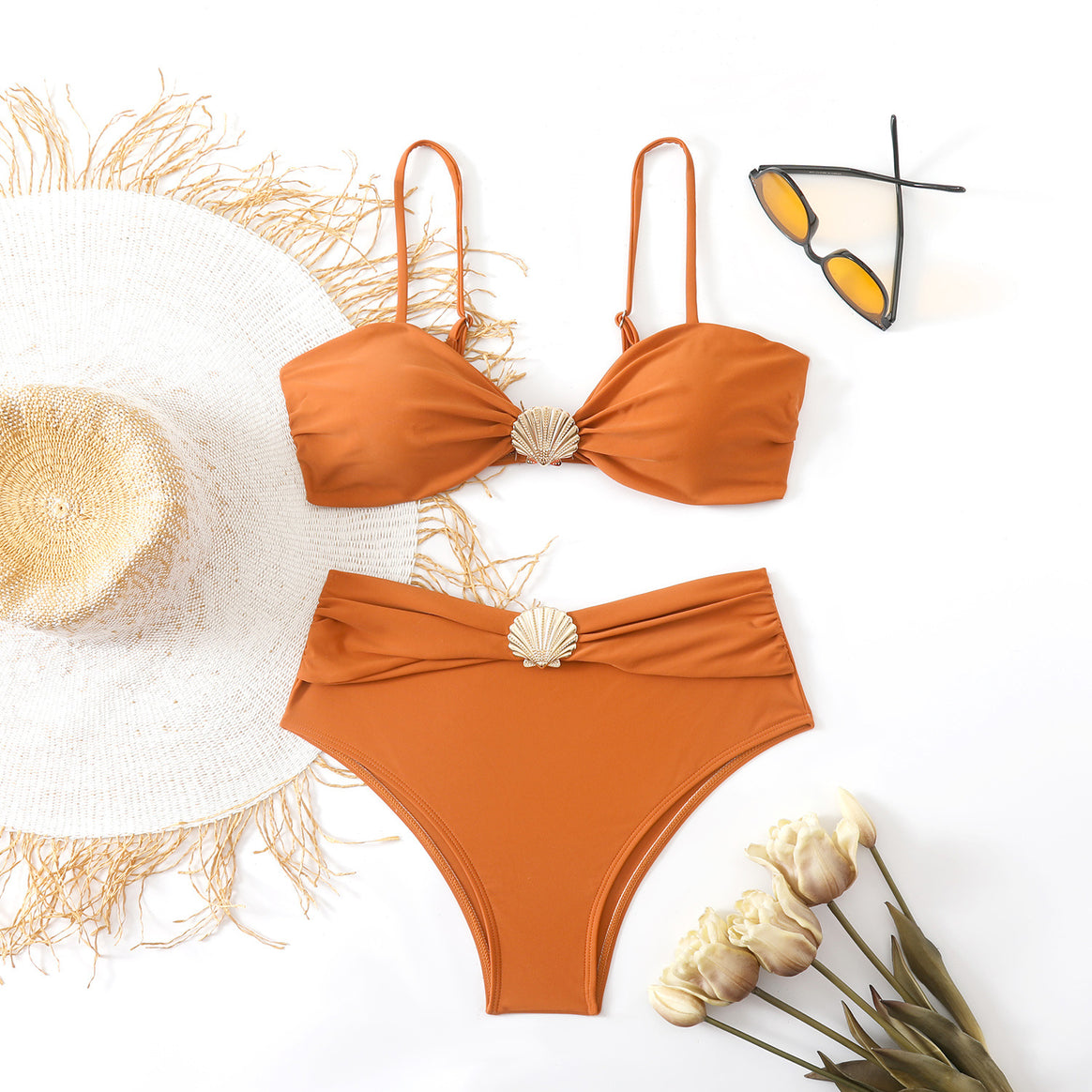 Ladies Bikini Set with chic shell detail and high waist Mune Fashion