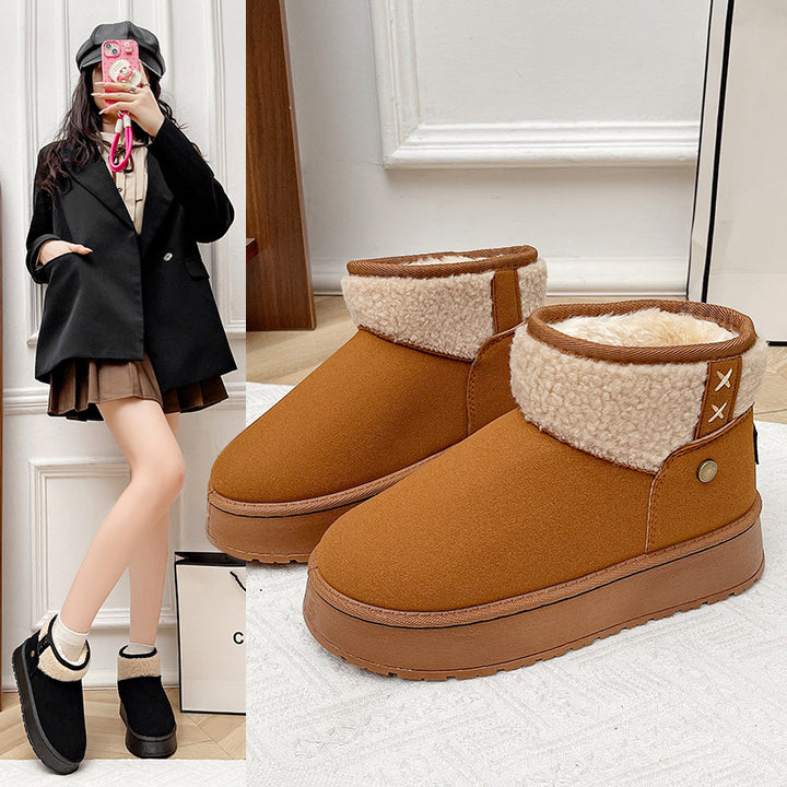 Women's Lined Ankle Boots with Teddy Lining, Faux Velvet and Platform Sole Mune Fashion
