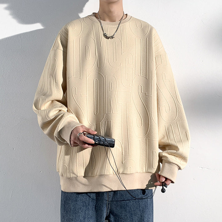 Men's Oversized Structured Knit Sweatshirt with Embossed Tone-on-Tone Lettering Mune Fashion