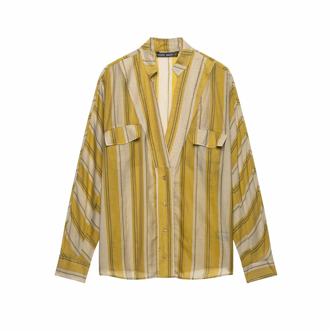 Women Striped Lounge Two-Piece with Oversized Shirt and Wide Drawstring Pants Mune Fashion