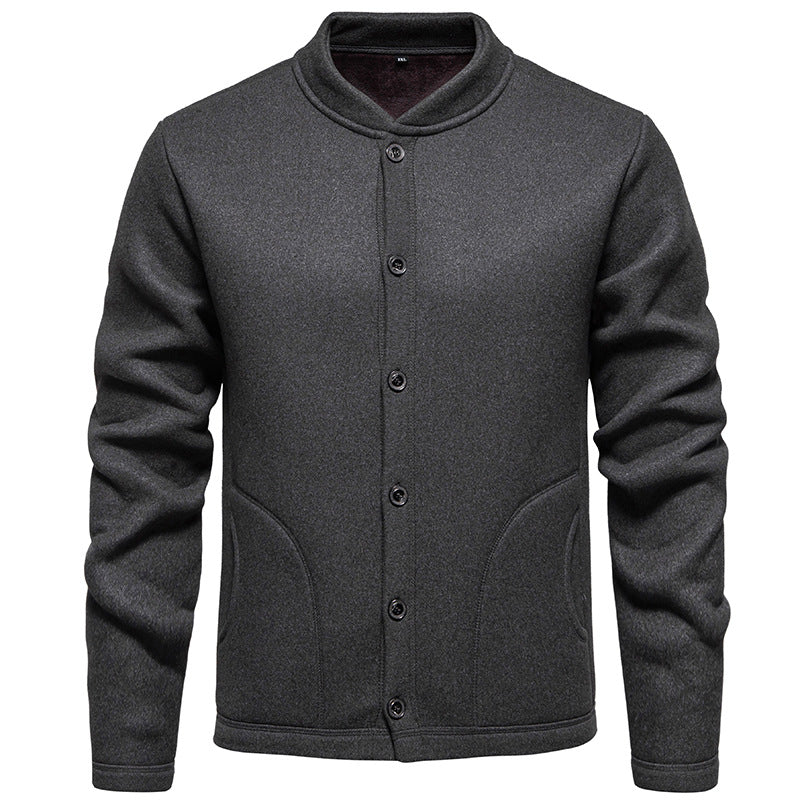 Men's Stand Collar Cardigan with Button Placket and Lightweight Wool Blend Mune Fashion