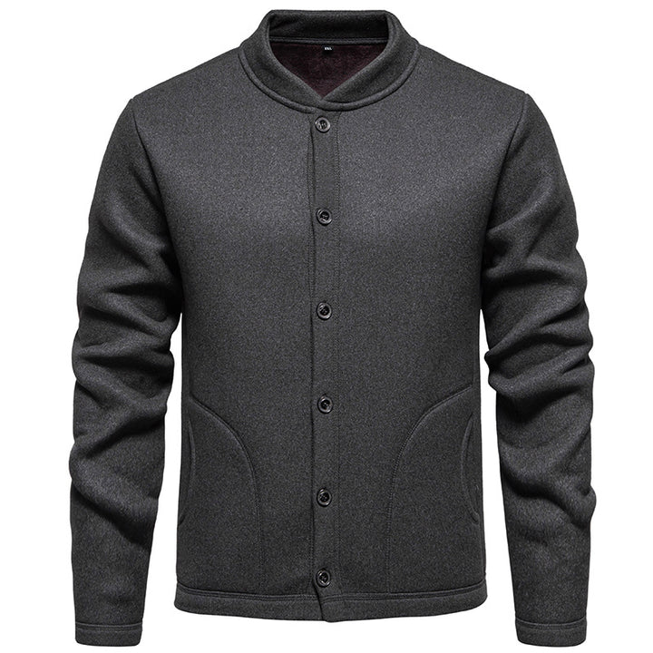 Men's Stand Collar Cardigan with Button Placket and Lightweight Wool Blend Mune Fashion