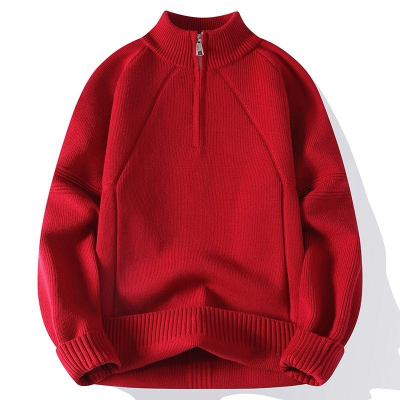 Unisex Oversize-Halfzip Knit Sweater with Stand-up Collar and Ribbed Cuffs Mune Fashion
