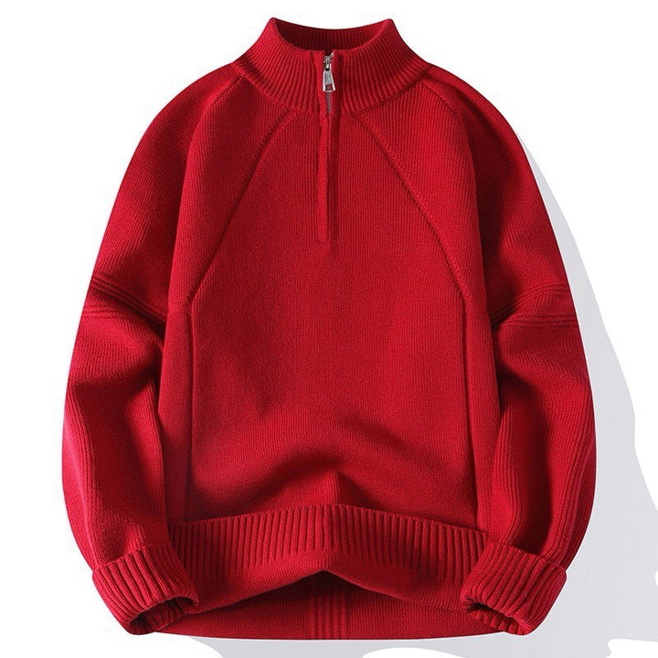 Unisex Oversize-Halfzip Knit Sweater with Stand-up Collar and Ribbed Cuffs Mune Fashion