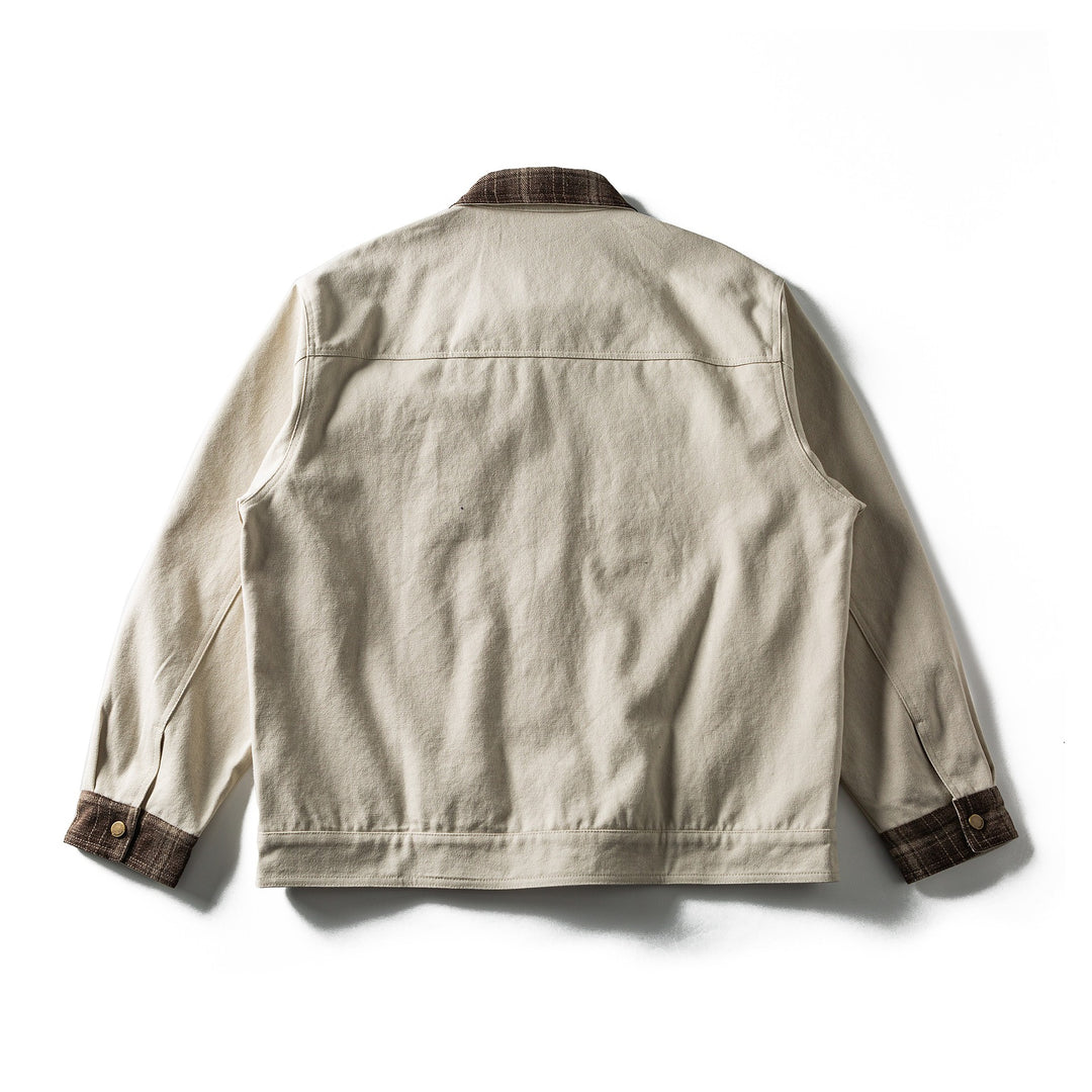 Men's short-cut canvas blouson with checkered collar and snap-button chest pockets Mune Fashion