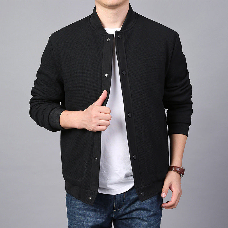 Men's Structured Bomber Jacket with Waffle Knit, Lightly Lined and Snap Placket Mune Fashion