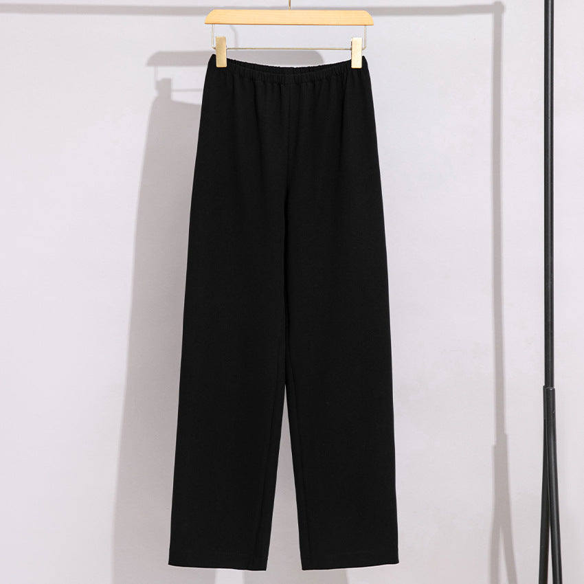 Women Wide High-Waist Comfort Trousers with Elastic Waistband and Straight Leg Mune Fashion